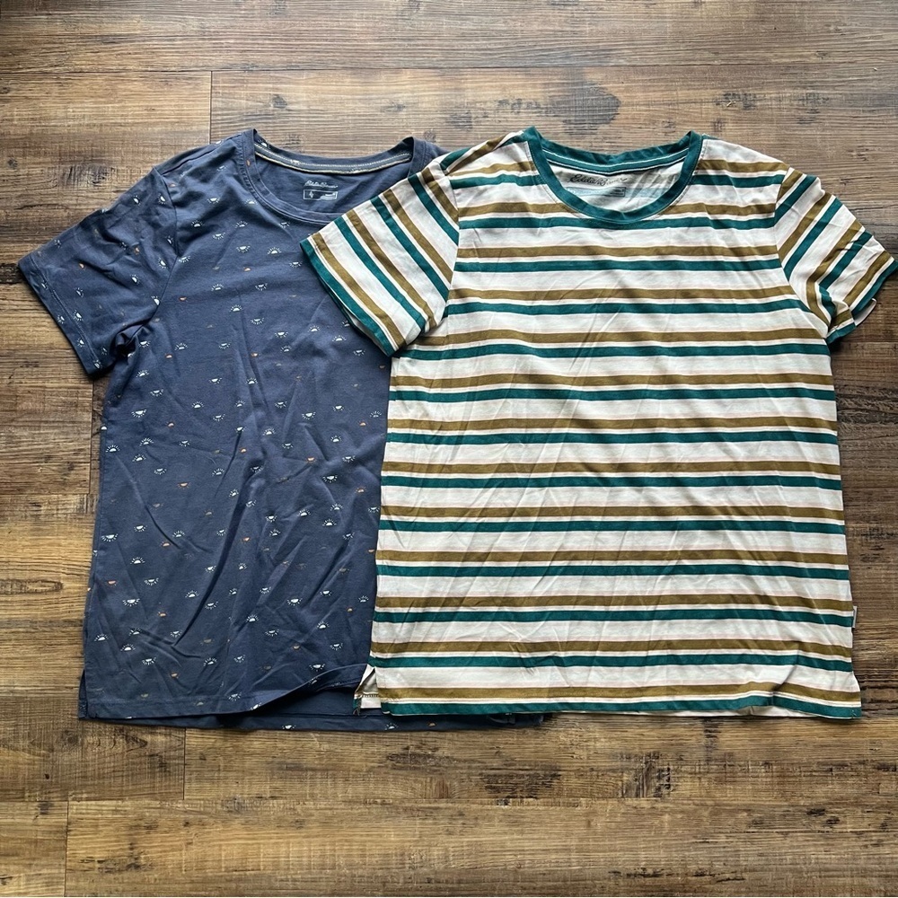 Eddie Bauer Womens Casual Short Sleeve Tee Bundle Of 2 Stripes Size Medium